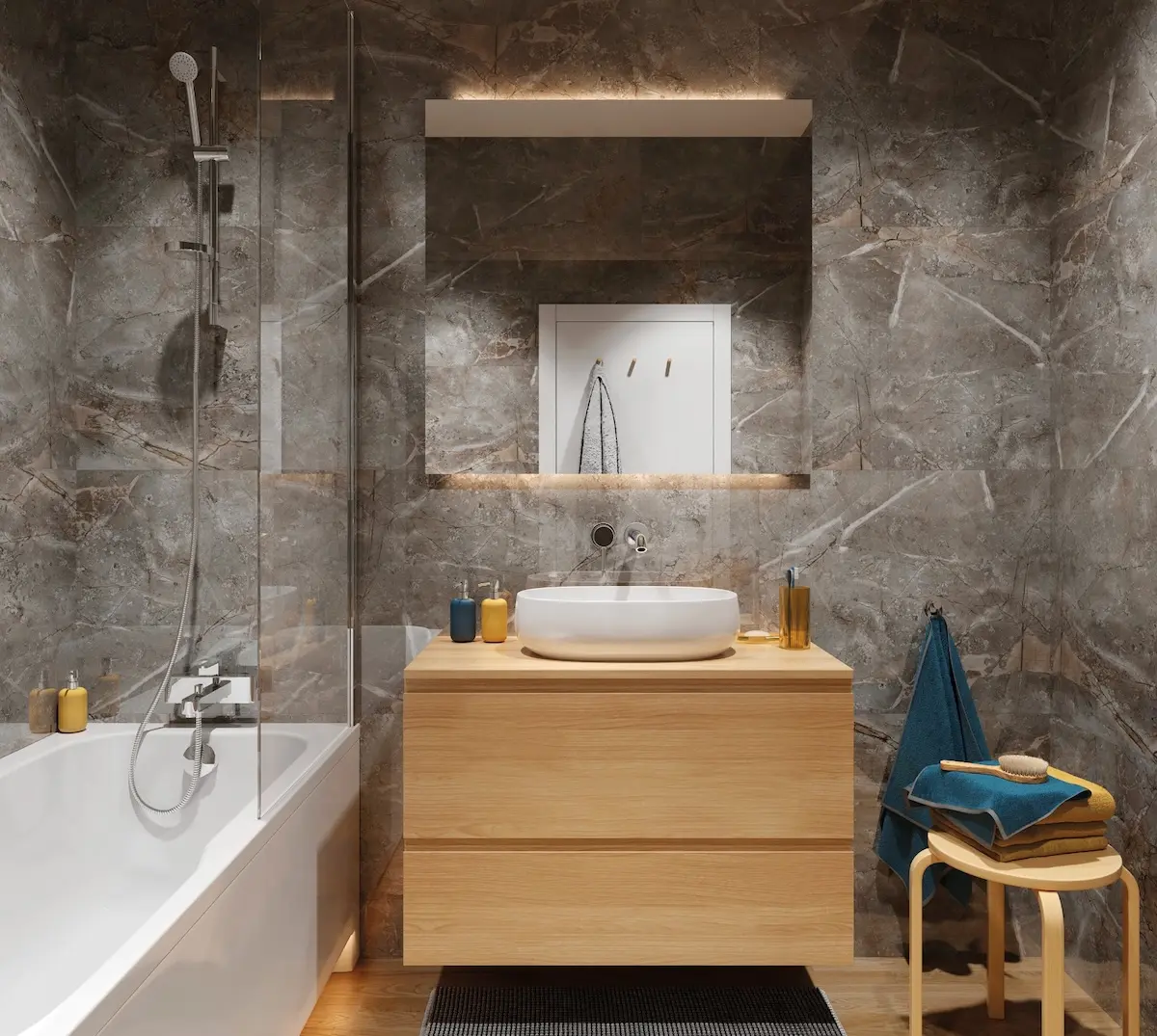 bathroom with spc panels on the walls