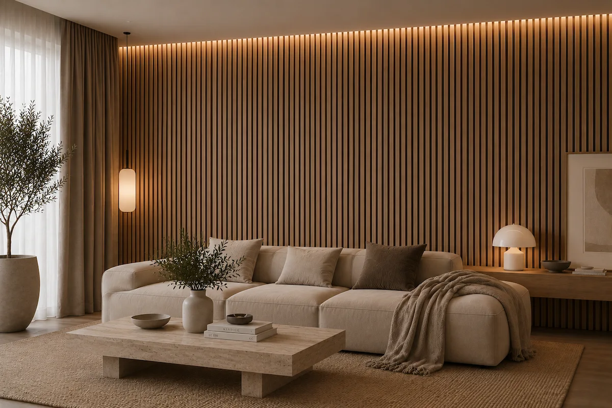Living room with acoustic panels wall
