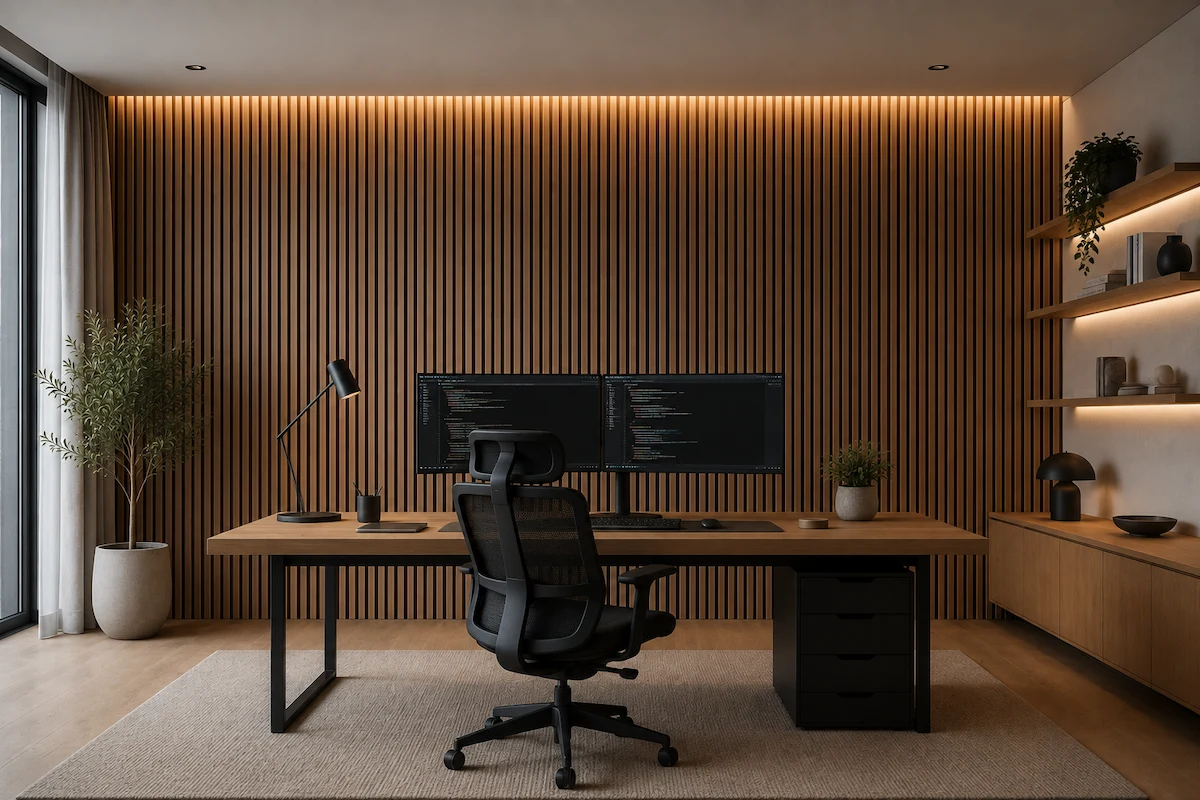 home office with acoustic panels