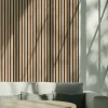 a wall with sonoma oak acoustic panels